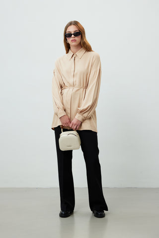 Belted Viscose Tunic Beige