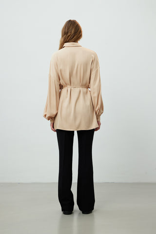 Belted Viscose Tunic Beige