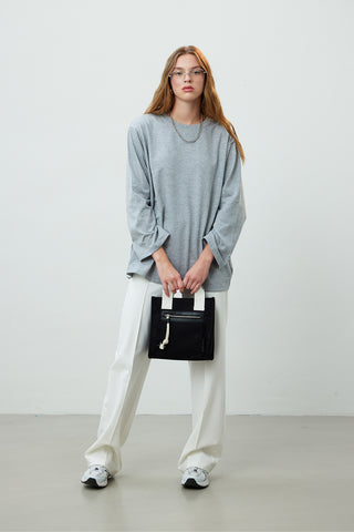 Oversize Cotton Long Sleeve T-Shirt Grey