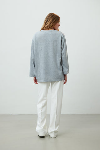 Oversize Cotton Long Sleeve T-Shirt Grey