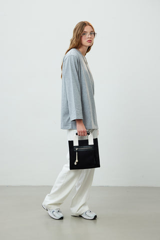 Faux Leather Detailed Tote Bag Black