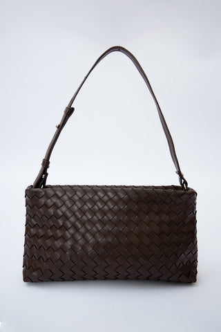 Frances Woven Baguette Bag Dark Brown