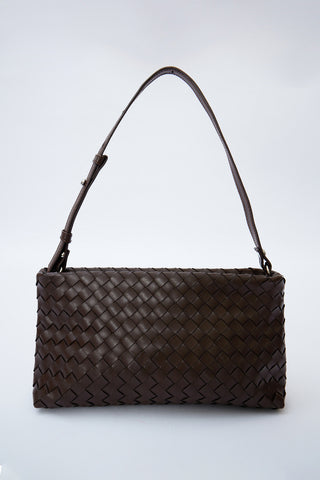 Frances Woven Baguette Bag Dark Brown
