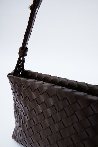 Frances Woven Baguette Bag Dark Brown
