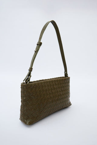 Frances Woven Baguette Bag Green