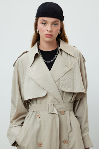Technical Fabric Oversize Trench Coat Beige