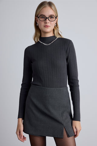 High Neck Knit Blouse Anthracite