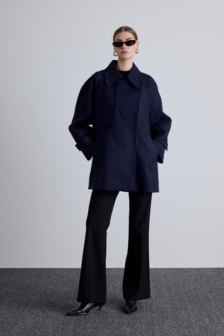 Mari Double Breasted Trench Coat Navy Blue