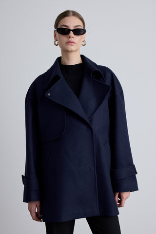 Mari Double Breasted Trench Coat Navy Blue