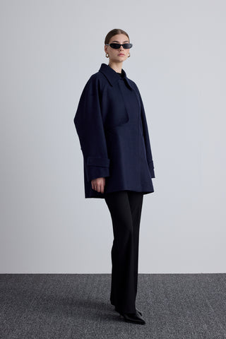 Mari Double Breasted Trench Coat Navy Blue