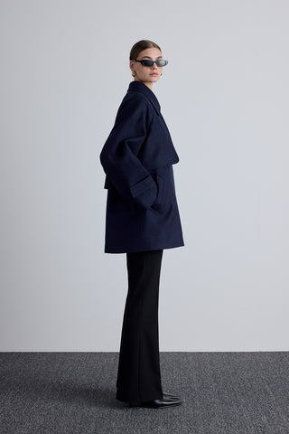 Mari Double Breasted Trench Coat Navy Blue