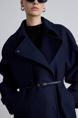 Mari Double Breasted Trench Coat Navy Blue