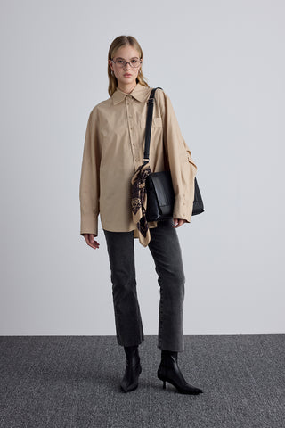 Pleated Oversized Shirt Camel