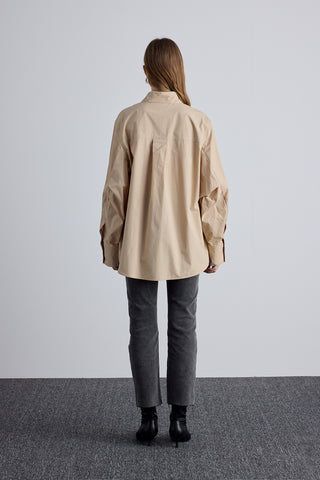 Pleated Oversized Shirt Camel