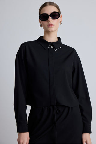 Draped Crop Shirt Black