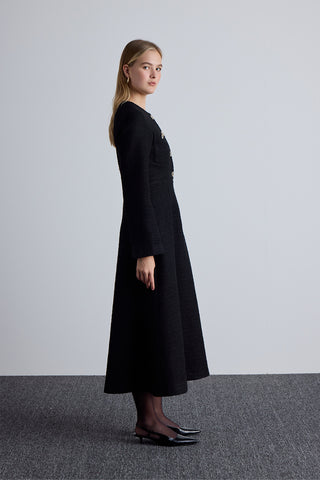 Textured Buttoned Dress Black