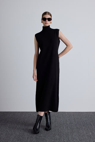 Sleeveless High Neck Knit Dress Black