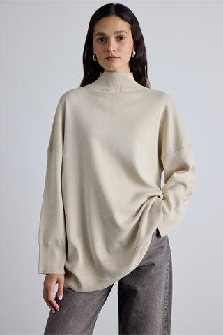 Oversized High Neck Sweater Beige