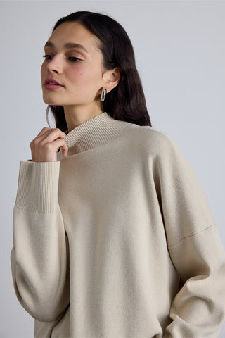 Oversized High Neck Sweater Beige