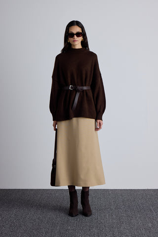 Adjustable Waist Skirt Camel