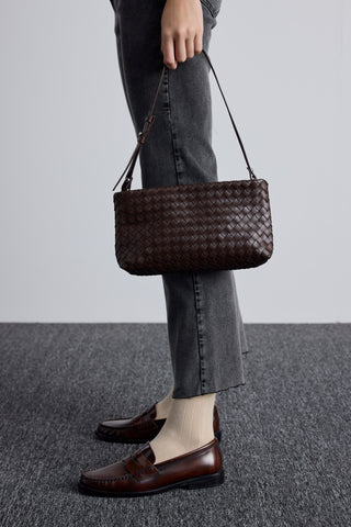 Frances Woven Baguette Bag Dark Brown
