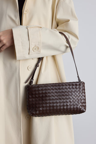 Frances Woven Baguette Bag Dark Brown