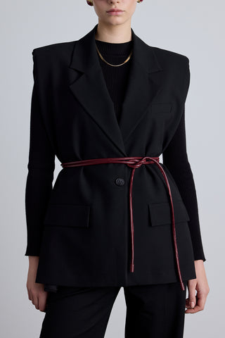 Faux Leather Cord Tie Belt Burgundy