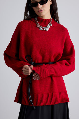 Faux Leather Cord Tie Belt Black