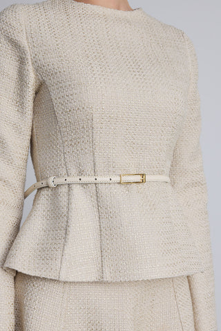 İnce Dikdörtgen Tokalı Kemer Bej