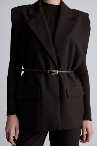 İnce Dikdörtgen Tokalı Kemer Kahverengi