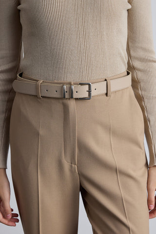 Basic Square Buckle Faux Leather Belt Beige