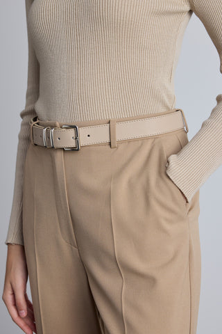 Basic Square Buckle Faux Leather Belt Beige