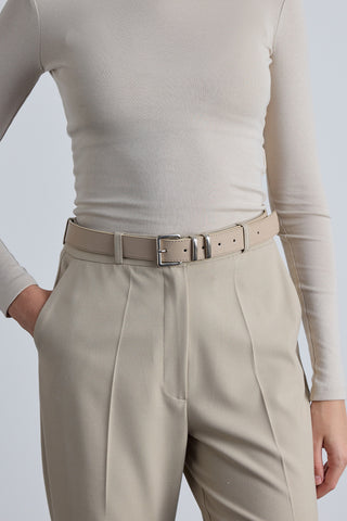 Basic Square Buckle Faux Leather Belt Beige