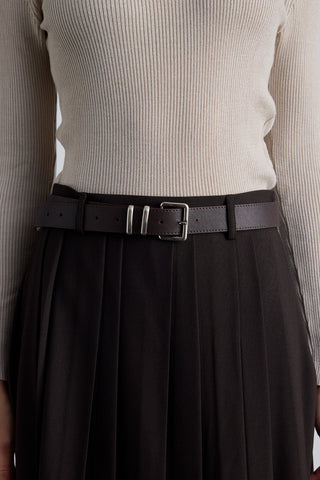 Basic Square Buckle Faux Leather Belt Brown