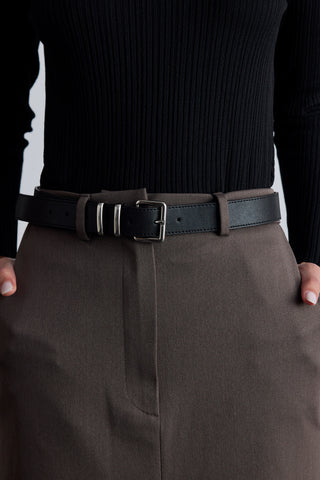 Basic Square Buckle Faux Leather Belt Black