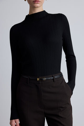 High Neck Knit Blouse Black