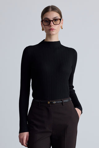 High Neck Knit Blouse Black