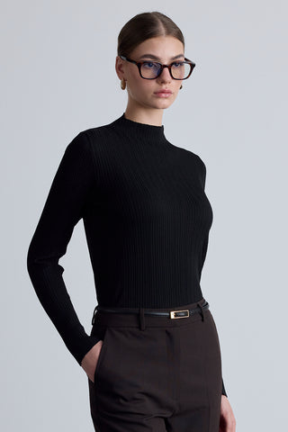 High Neck Knit Blouse Black