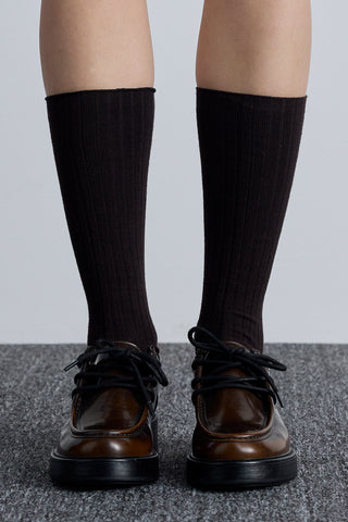 Ribbed Long Socks Dark Brown