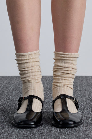 Ribbed Long Socks Beige