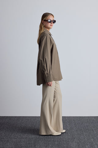 Pleated Oversized Shirt Khaki