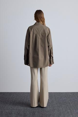 Pleated Oversized Shirt Khaki