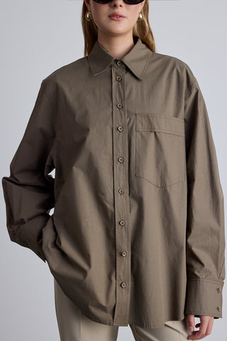 Pleated Oversized Shirt Khaki