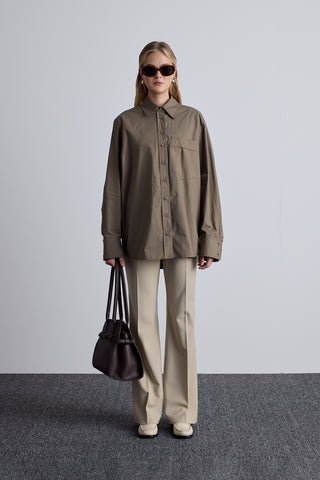 Pleated Oversized Shirt Khaki