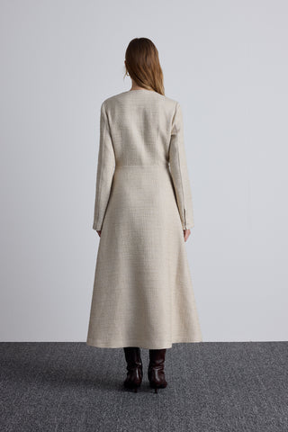 Textured Buttoned Dress Beige