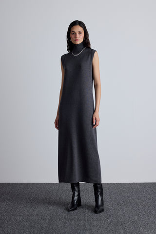 Sleeveless High Neck Knit Dress Anthracite