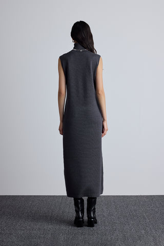 Sleeveless High Neck Knit Dress Anthracite