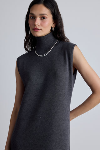 Sleeveless High Neck Knit Dress Anthracite