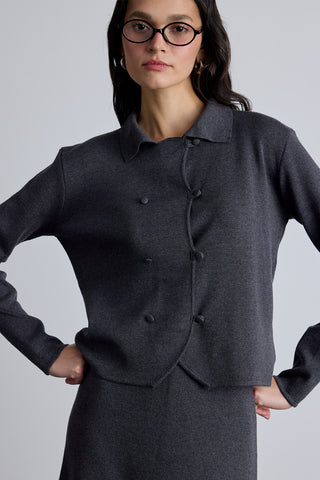 Covered Button Knit Cardigan Anthracite