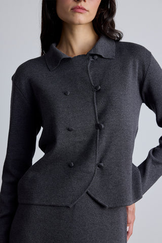 Covered Button Knit Cardigan Anthracite